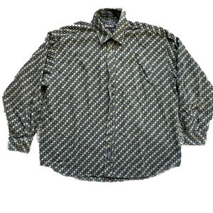 BD Baggies 90s Shirt Preppy Geo Print Button Up Long Relaxed Mens XL